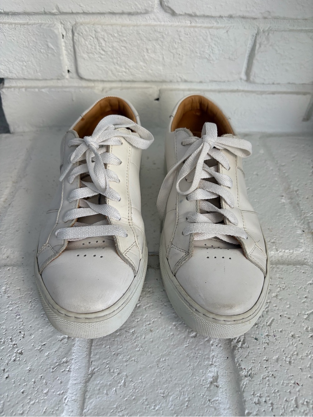 Greats White Leather Low-Top Sneakers with Tan Lining